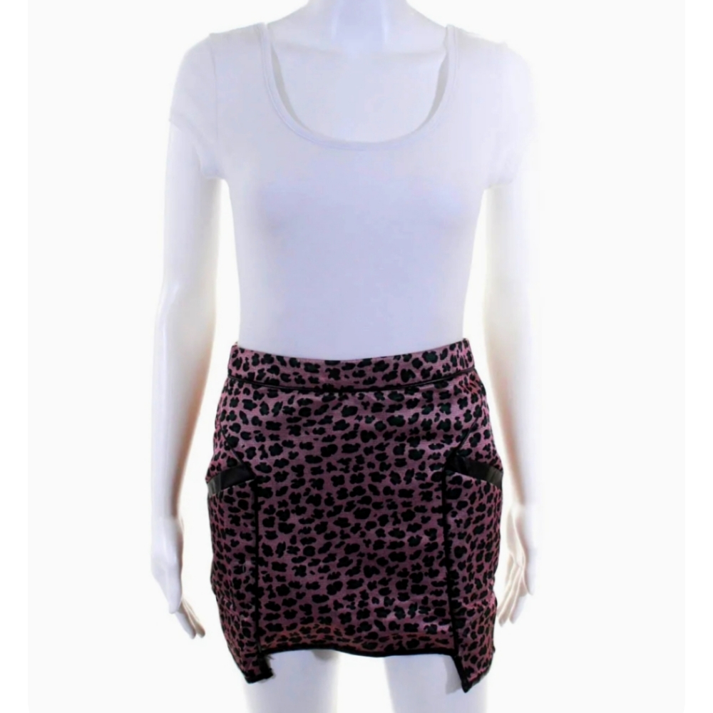 ENGLISH ROSE Anthropologie ZIP UP MINI SKIRT PINK GREEN ANIMAL PRINT SIZE SMALL
